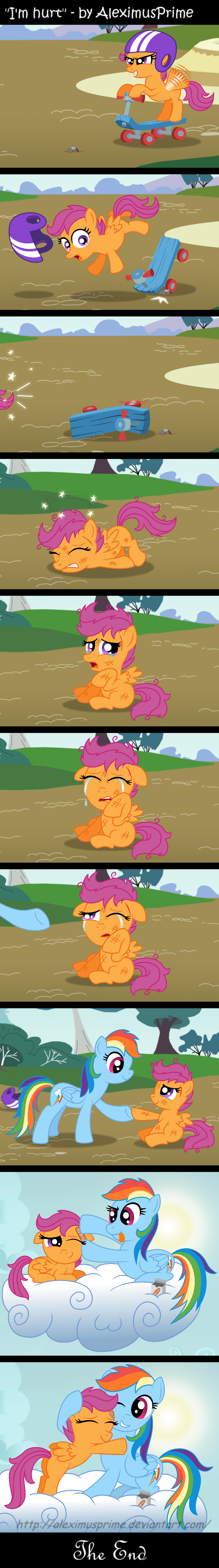 animal_ears band-aid comic crying cub cutie_mark equine female feral friendship_is_magic hair horse mammal multi-colored_hair my_little_pony pegasus pony purple_eyes purple_hair rainbow_dash_(mlp) rainbow_hair sad scootaloo_(mlp) sticking_plaster tail tears wings young