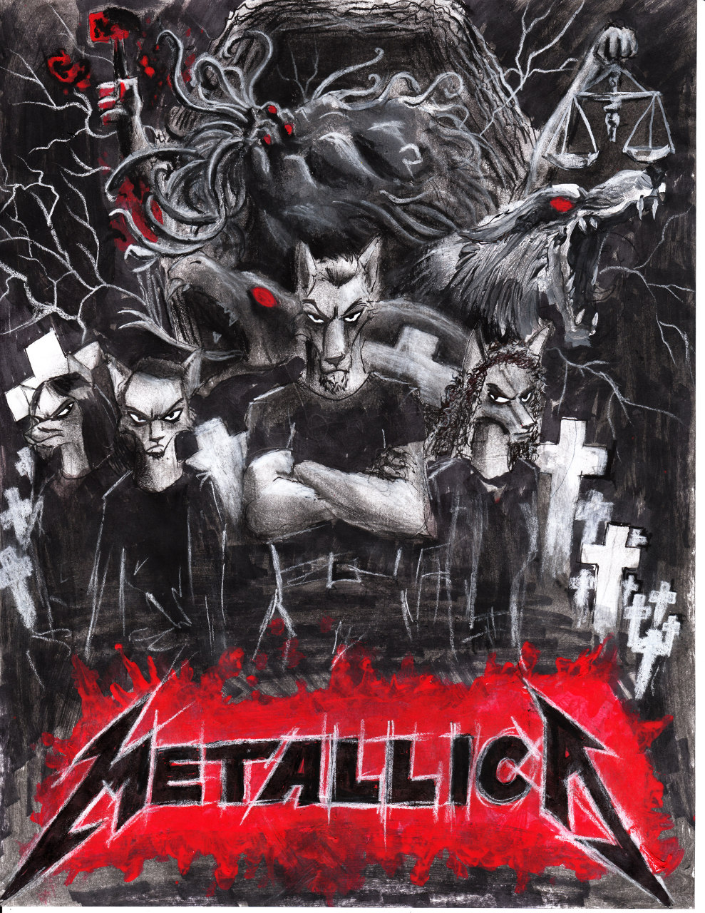 &dagger; blood canine cross cthulhu cthulhu_mythos death_magnetic h.p._lovecraft hammer hounds_of_tindalos james_hetfield kill_'em_all kill_'em_all kirk_hammet lars_ulrich lightning male mammal master_of_puppets metallica robert_trujillo scales scales_of_justice spaceweasel2306 tribute