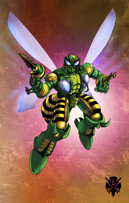 beast_wars blue_eyes dan_khanna green green_body gun insect machine male mechanical multiple_wings predacon predacon_insignia ranged_weapon robot solo transformers unknown_artist wasp waspinator weapon wings
