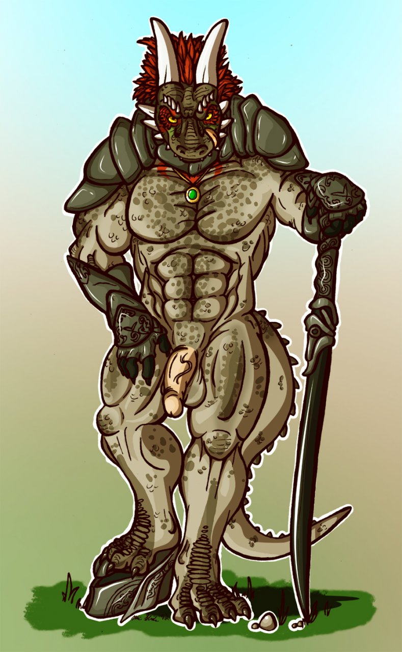 abs amulet anthro argonian armor balls biceps big_muscles big_penis body_markings bottomless buff circumcised claws erection fangs feathers flaccid front_view glans gloves green_skin grey_skin grin hair helmet horn humanoid_penis larathen looking_at_viewer male markings muscles necklace nude pauldron pauldrons pecs penis presenting red_hair red_skin reptile scalie skyrim solo spots standing sword tagg taggcrossroad the_elder_scrolls the_elder_scrolls_v:_skyrim toe_claws toned tongue tongue_out topless uncut vein video_games weapon yellow_eyes