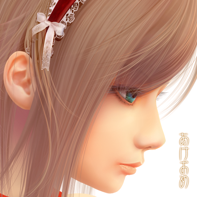 akeome alice_margatroid blue_eyes bow ears eyelashes face happy_new_year headband light_brown_hair lips lucia_(artist) new_year profile realistic simple_background solo touhou translated white_background