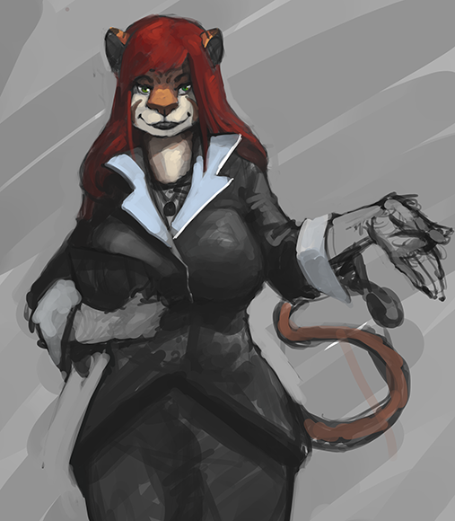 clothing feline female green_eyes hair long_hair long_red_hair mammal raina_malikah ratwell red_hair sketch tail tiger