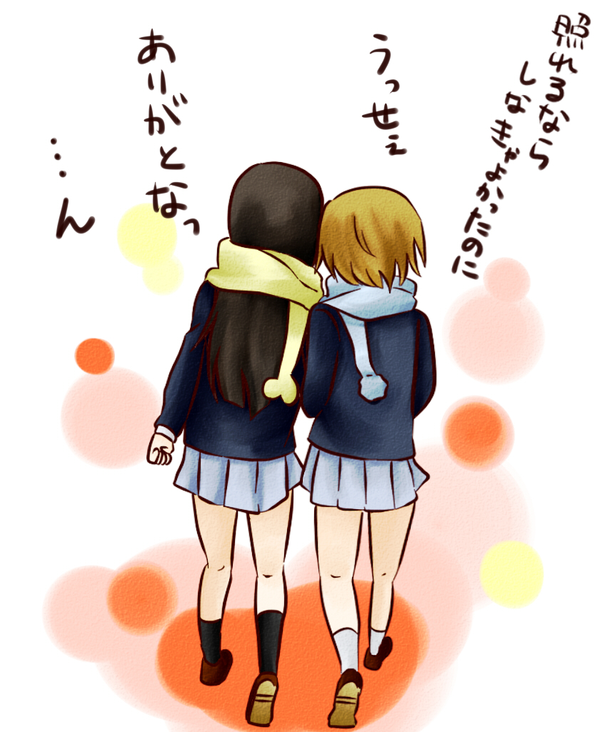 akiyama_mio arablue k-on! multiple_girls scarf school_uniform tainaka_ritsu translation_request uniform