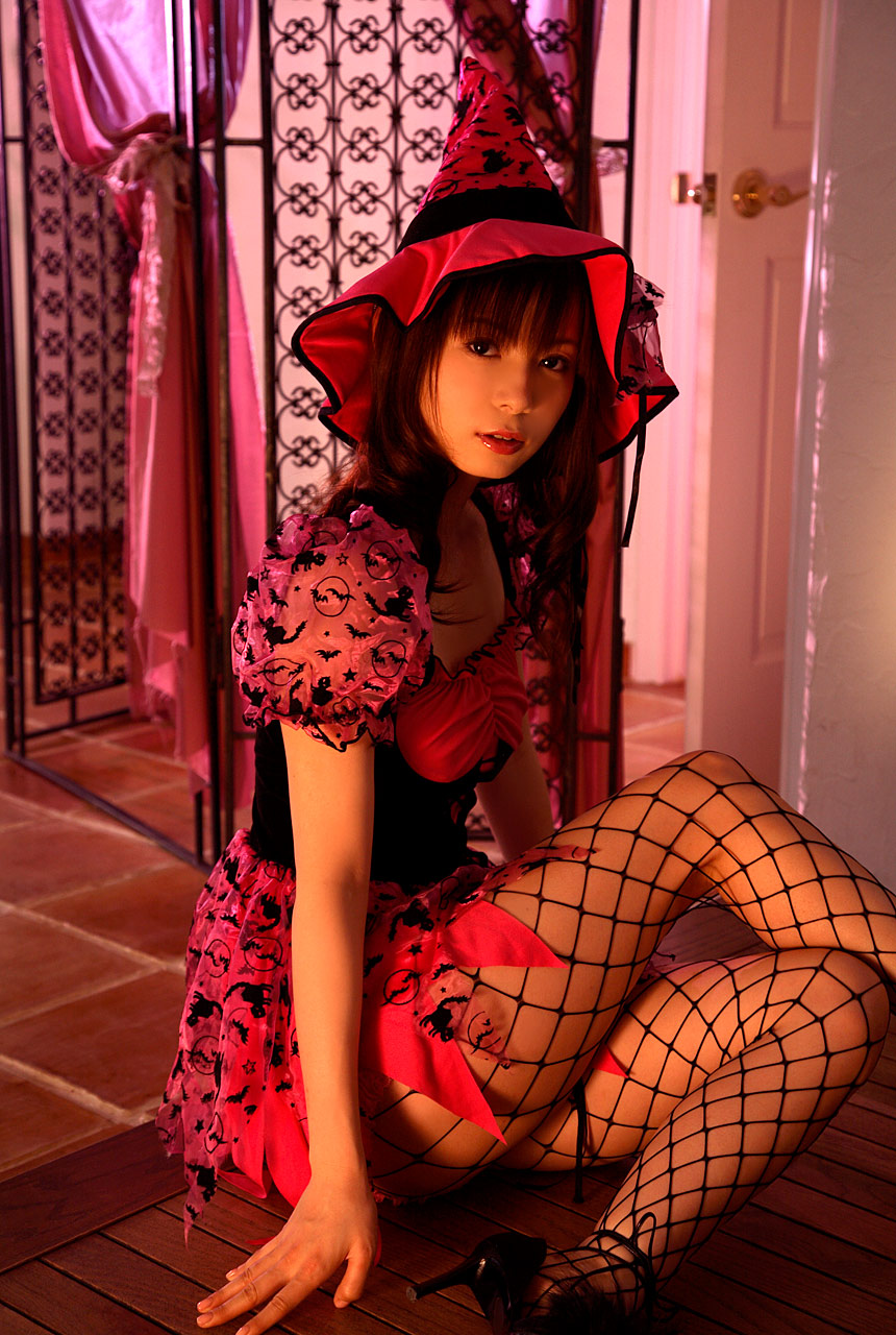 dress fishnet_legwear fishnet_stockings fishnets frills hat highres legwear nakagawa_shoko photo ruffles witch_hat