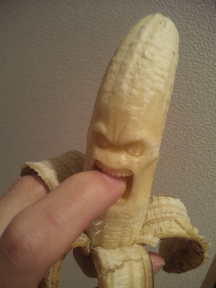 angry banana biting food fruit highres monster photo sculpture teeth y_yamaden