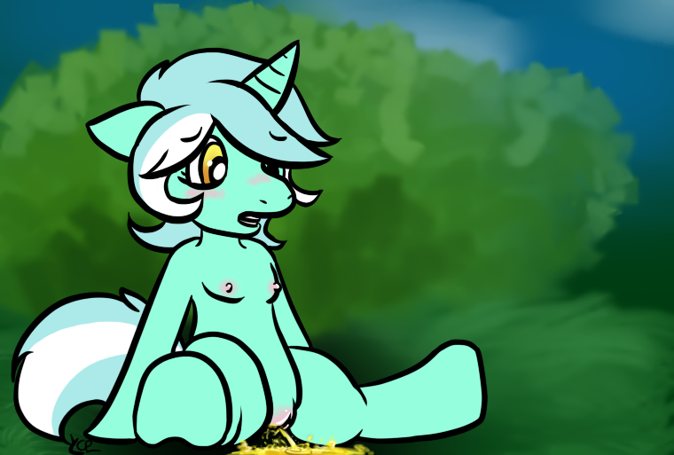 anthro anthrofied blush breasts day empa equine female friendship_is_magic hair horn horse lyra_(mlp) lyra_heartstrings_(mlp) mammal multi-colored_hair my_little_pony nipples nude outside peeing pony pussy solo unicorn urine watersports ycr yellow_eyes