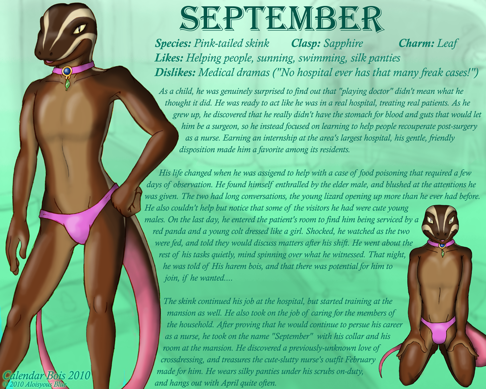 calendar collar english_text fem_boi girly harem_boy hot invalid_tag lizard male pink pink_body pink_clothing reptile scales scalie skink tail text underwear