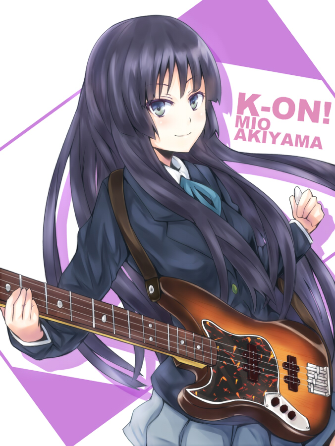 akiyama_mio black_eyes black_hair guitar inaba-no-kuni-tottori instrument k-on! left-handed long_hair plectrum school_uniform solo