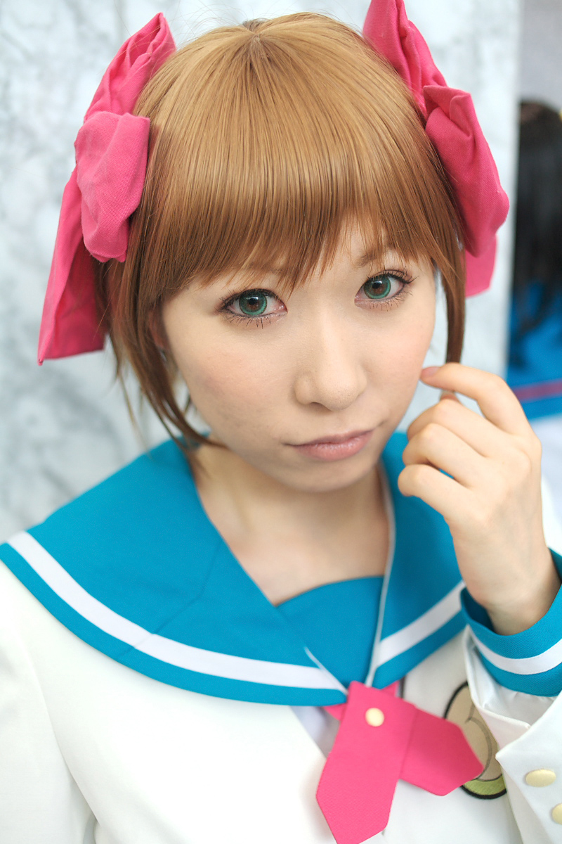 amami_haruka chippi cosplay hairbows highres idolmaster photo sailor sailor_uniform school_uniform serafuku