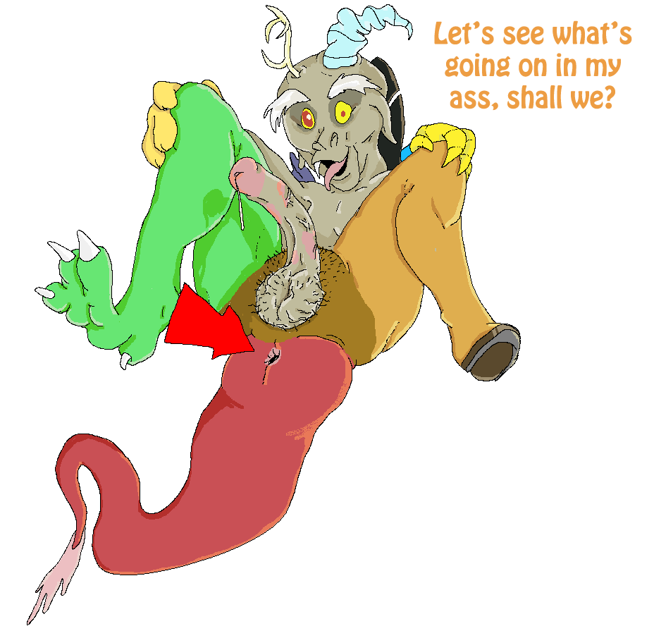 alpha_channel anus applebeans arrow discord discord_(mlp) draconequus english_text friendship_is_magic hairy male my_little_pony nightmare_fuel penis plain_background solo text transparent_background what what_has_science_done where_is_your_god_now