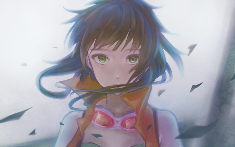 black_hair face goggles goggles_around_neck gumi ladybird8n looking_at_viewer portrait short_hair short_hair_with_long_locks sidelocks solo vocaloid wings