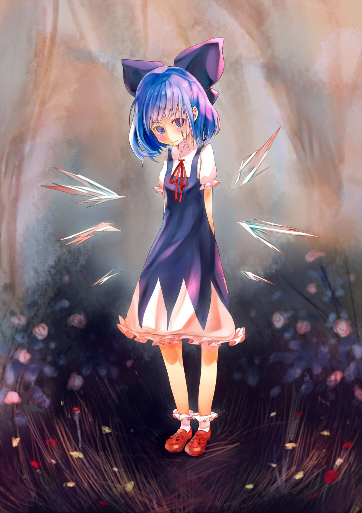 arms_behind_back bad_id bad_pixiv_id blush cirno flower kokono_(sakaebaka) solo touhou