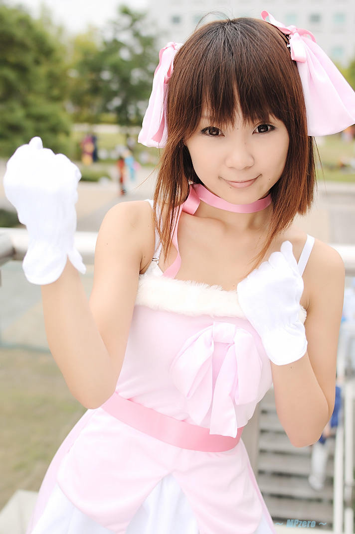 amami_haruka cosplay dress gloves hair_ribbon hair_ribbons hiromichi idolmaster photo ribbon