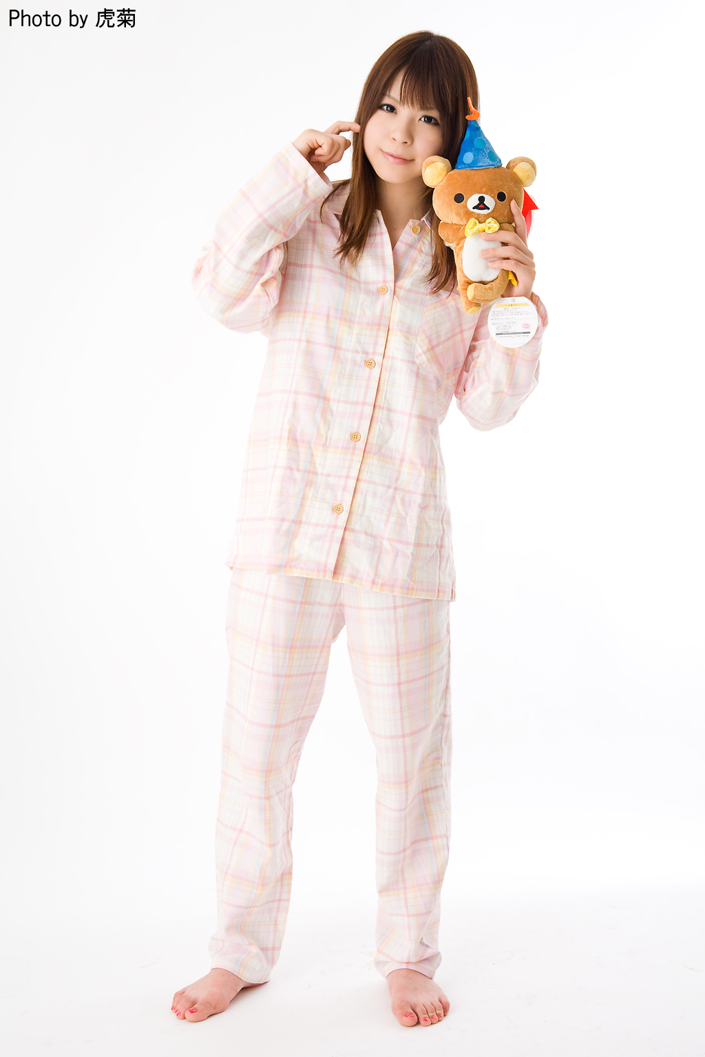 highres katou_mari pajamas photo stuffed_animal stuffed_toy teddy_bear