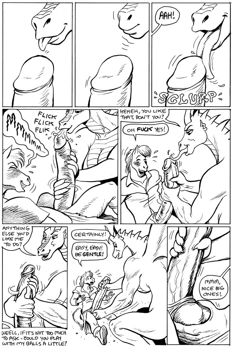 ball_fondling balls big_balls black_and_white breasts comic dialog dialogue dragon english_text equine female gustav gustav_(here_there_be_dragons) handjob here_there_be_dragons horn horse hyper hyper_penis interspecies karno licking male mammal monochrome oral oral_sex penis plain_background scalie sex size_difference straight tail text tongue white_background zashy