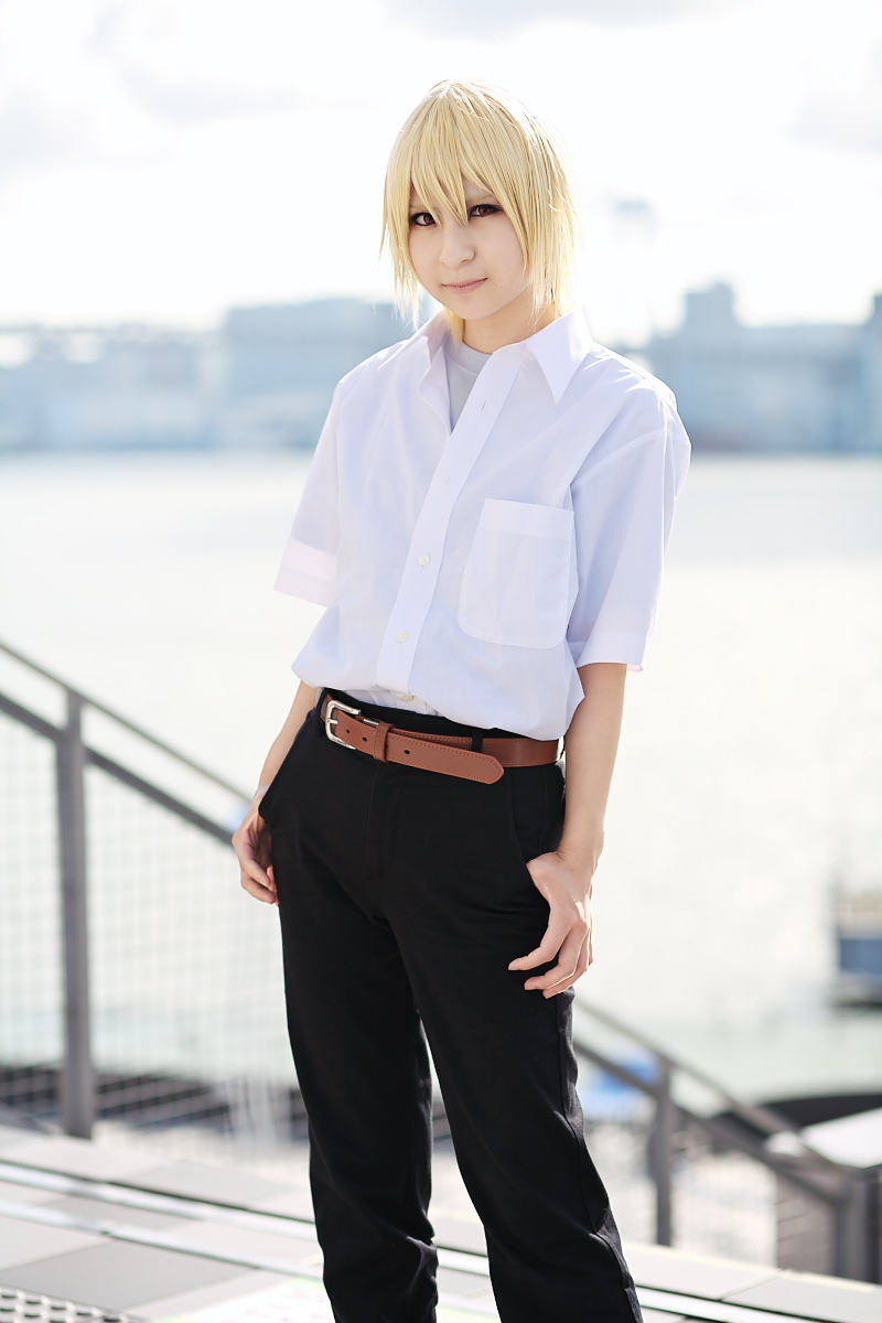 amamiya_laiko blonde_hair cosplay highres higurashi_no_naku_koro_ni houjou_satoshi photo school_uniform serafuku