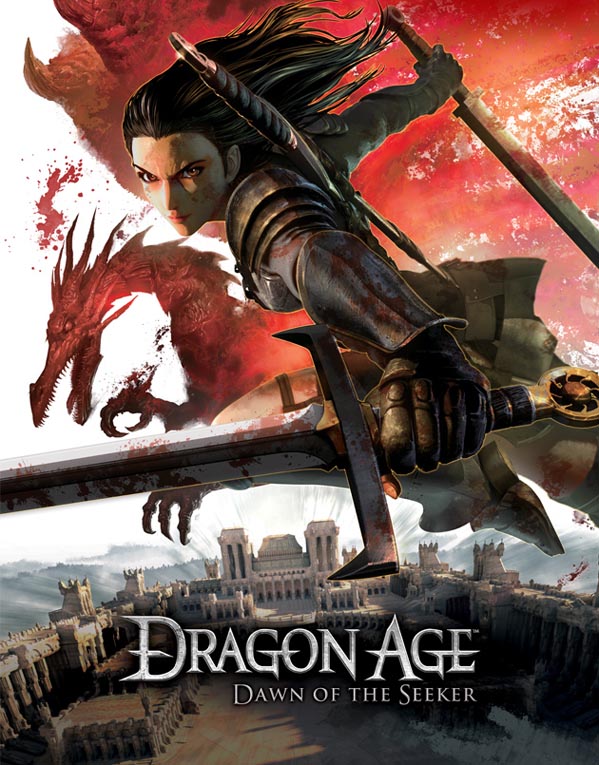 1girl cassandra_pentaghast city dragon dragon_age dragon_age_2 dual_wielding official_art sword waepon weapon