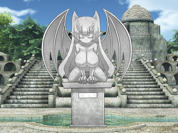 arekishi breasts gargoyle horns huge_breasts mon-musu_quest! monster_girl pointy_ears statue wings