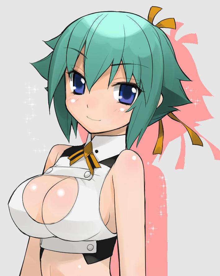 aquarion_(series) aquarion_evol breasts cleavage cleavage_cutout green_hair large_breasts sparkle sparkles zessica_wong