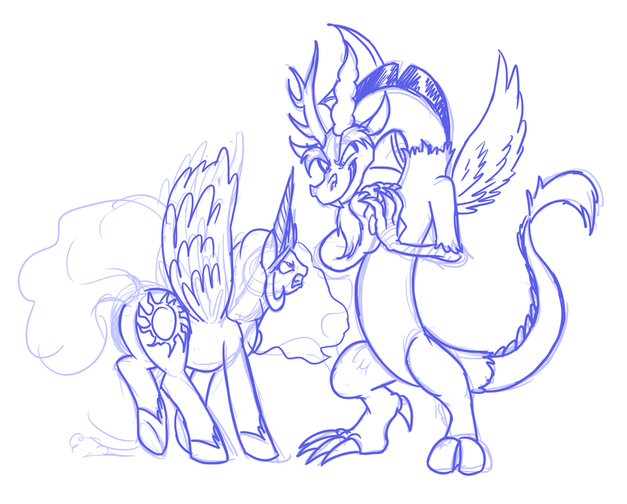 antler antlers beard cutie_mark discord_(mlp) draconequus equine evil_grin facial_hair female feral friendship_is_magic grin hair horn horse male mammal mickeymonster my_little_pony pony princess princess_celestia_(mlp) royalty smile tail winged_unicorn wings