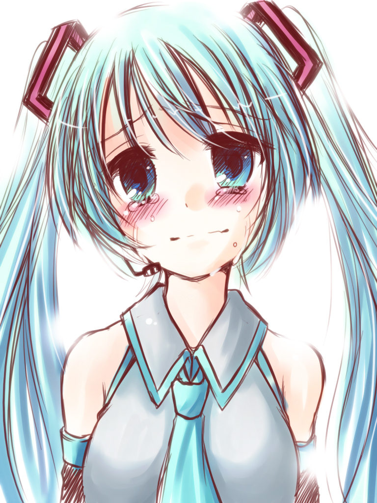 bad_id bad_pixiv_id blush hatsune_miku long_hair looking_at_viewer meiya_neon simple_background solo tears twintails very_long_hair vocaloid white_background