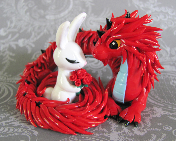 bouquet couple cute dragon dragonsandbeasties eyes_closed feral hair lagomorph mammal photo rabbit real red red_body red_hair size_difference tail white white_body