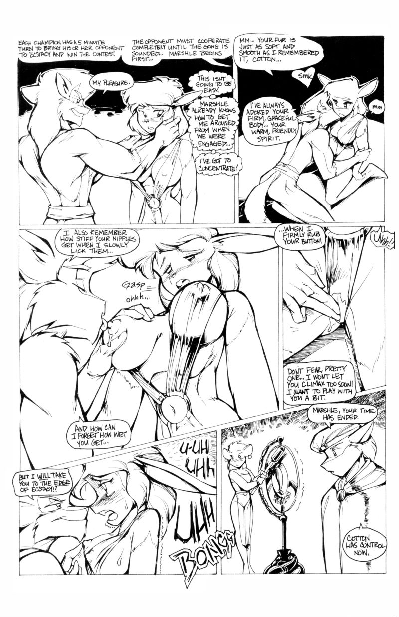 black_and_white breast_suck breasts canine comic cotton_(character) dialog dialogue duo english_text female fred_perry genus lagomorph male mammal marshle monochrome muscles nipples pussy pussy_juice rabbit teasing text