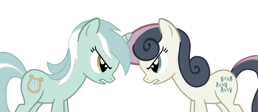 bonbon_(mlp) discorded equine female friendship_is_magic glare gray_toned horn lyra_(mlp) my_little_pony silver_toned two_tone_hair unicorn unknown_artist