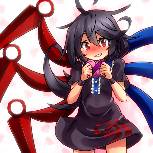 black_hair blush box gift heart-shaped_box houjuu_nue kimagure_ringo red_eyes smile solo touhou valentine