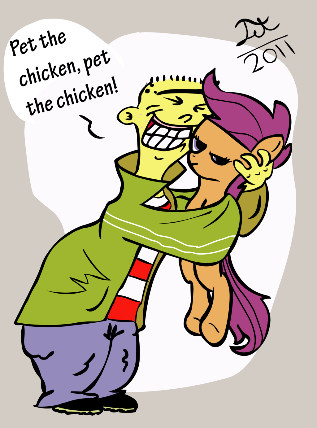 couple cub dialog dialogue ed ed_edd_n_eddy english_text equine female feral friendship_is_magic horse hug human male mammal my_little_pony pegasus pony scootaloo_(mlp) text wings young