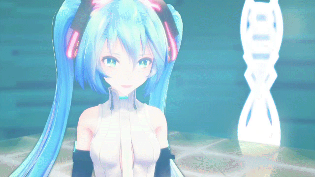 1girl 3d animated animated_gif aqua_eyes aqua_hair bare_shoulders blue_eyes blue_hair blush breasts hatsune_miku long_hair open_mouth solo twintails vocaloid