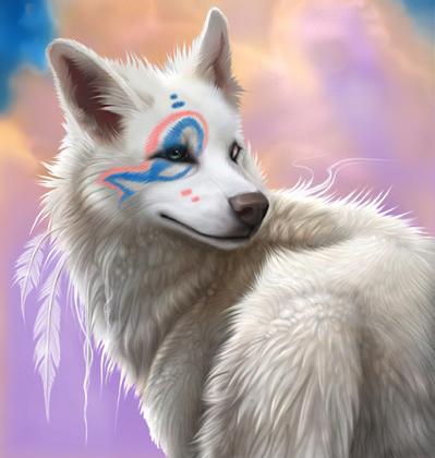 blue brown_eyes canine facial_markings feathers fur khaosdog mammal markings pink pink_markings solo unknown_artist wolf