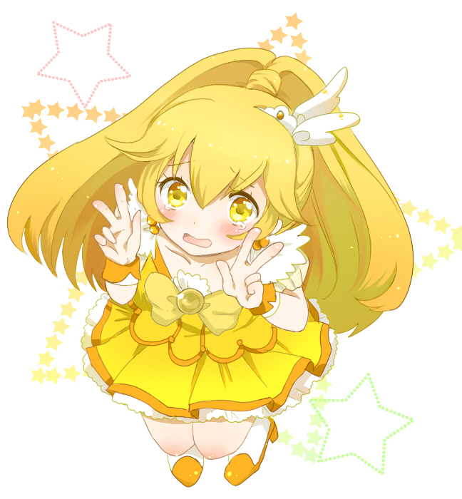 bad_id bad_pixiv_id blonde_hair bow cure_peace double_v eyelashes hair_flaps kise_yayoi long_hair magical_girl nuka precure ribbon skirt smile_precure! solo v wide_ponytail yellow yellow_bow yellow_eyes yellow_skirt