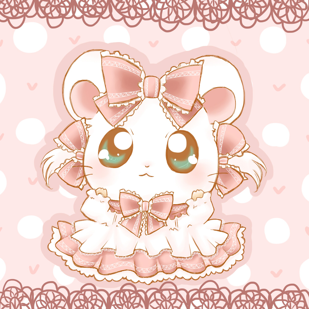 blue_eyes bow chocolate-magic726 cute dress ears female hamster hamtaro_(series) looking_at_viewer mammal pink pink_theme ponytail rodent solo standing