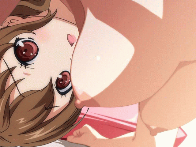 1girl animated animated_gif arm_support artist_request bouncing_breasts breasts brown_eyes brown_hair denpa_onna_to_seishun_otoko fang large_breasts looking_back mifune_ryuuko nipples nude nude_filter open_mouth photoshop