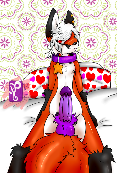 bed canine collar erection fox fur girly girly_boi gold hair male mammal multiple_tails nipples nude penis piercing pillow purple purple_balls purple_penis red_fox smug solo star tail twi twifoxy wallpaper white white_fur white_hair