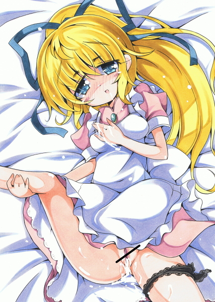 1girl after_sex aftersex apron blonde_hair blue_eyes breasts cum dress lilith_aileron long_hair milkpanda pixiv_thumbnail resized tales_of_(series) tales_of_destiny