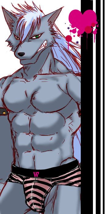 &#12461;&#12472;&#12512;&#12490; &hearts; bulge canine clothed clothing half-dressed looking_at_viewer male mammal muscles smile_pretty_cure solo topless underwear unknown_artist wolf wolfrun