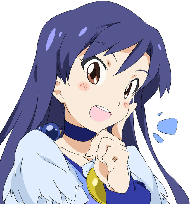 blue blue_hair blush_stickers brown_eyes choker collarbone cosplay cure_beauty cure_beauty_(cosplay) face idolmaster idolmaster_(classic) kisaragi_chihaya long_hair open_mouth precure smile smile_precure! solo umanosuke