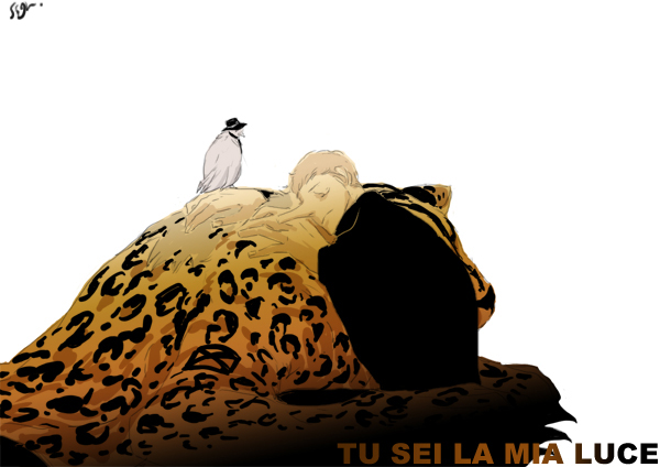 feline hitori hug human kaku leopard lucci mammal one_piece plain_background stevia