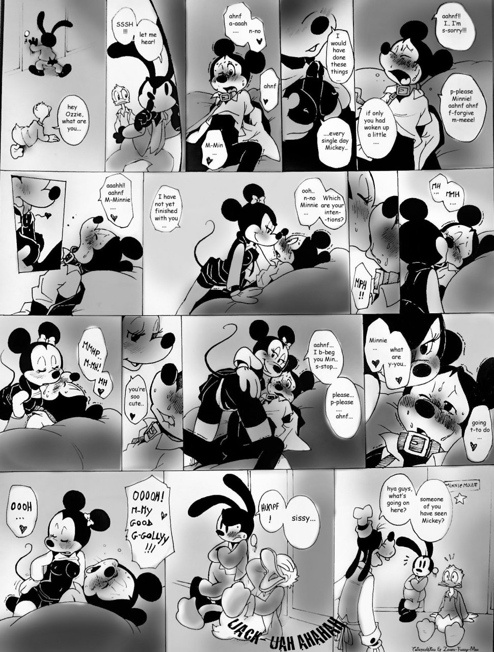 bondage bound breasts brush collar comic disney domination donald_duck female female_domination forced goofy greyscale house_of_mouse kissing leash male mammal mickey_mouse minnie minnie_mouse monochrome mouse oswald_the_lucky_rabbit penetration rape rodent submissive titfuck twistedterra underwear