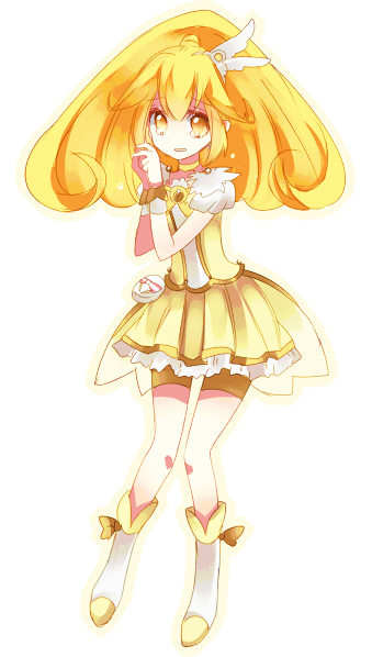 bad_id bad_pixiv_id blonde_hair bow choker cure_peace hair_flaps kise_yayoi long_hair looking_at_viewer magical_girl pima_mashiro precure shorts shorts_under_skirt simple_background skirt smile_precure! solo white_background wide_ponytail yellow yellow_bow yellow_choker yellow_eyes yellow_shorts yellow_skirt