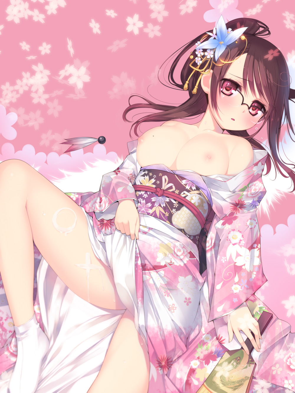 arima_senne breasts kashiwamochi_yomogi kimono megane nipples