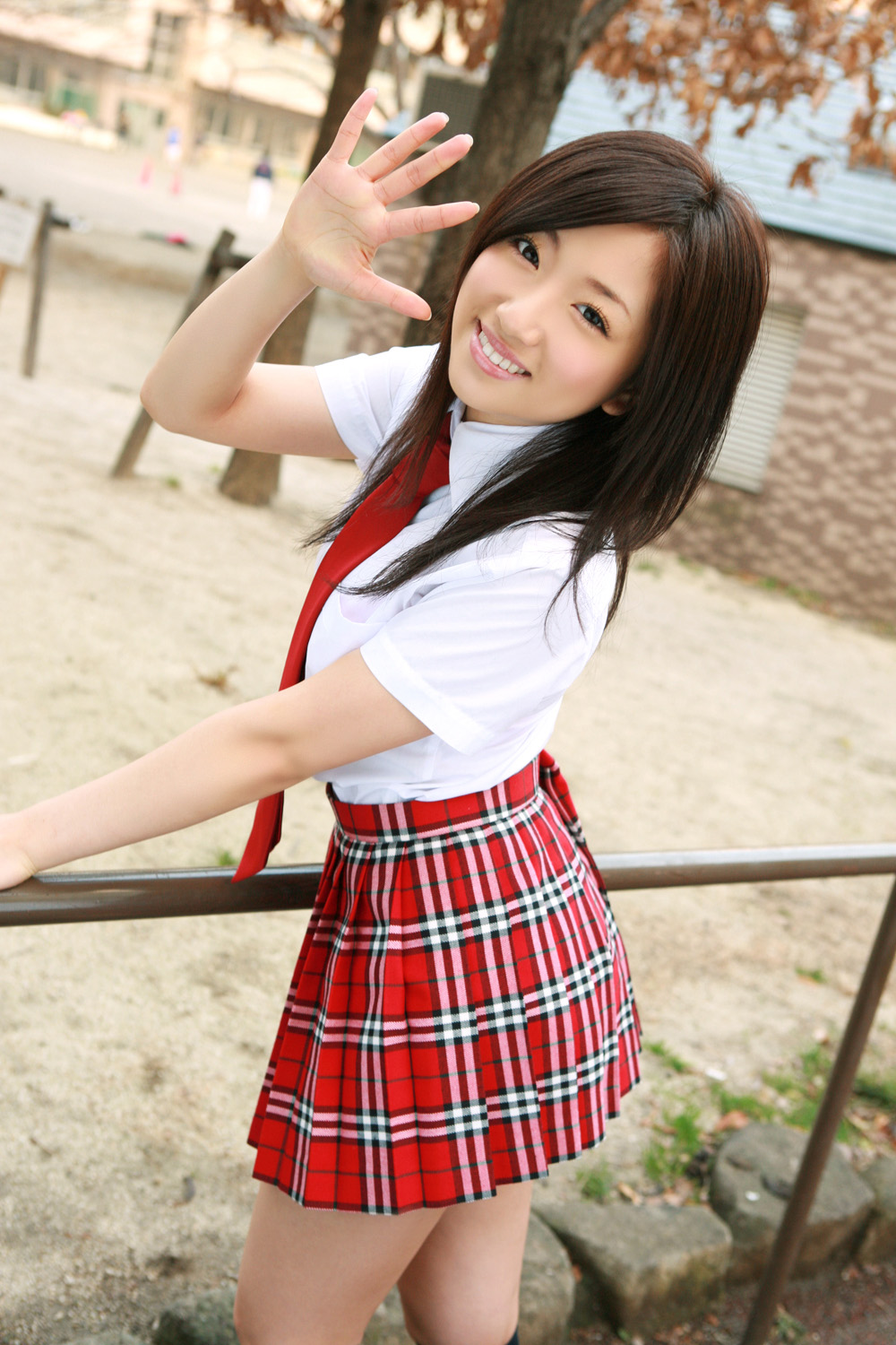 blouse cosplay highres knee_socks kneehighs necktie ootomo_sayuri otomo_sayuri photo plaid pleated_skirt school_uniform serafuku skirt tie