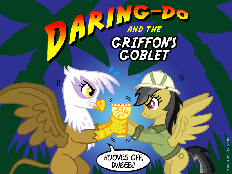 avian cutie_mark daring_do_(mlp) dialog english_text equine female feral friendship_is_magic gilda_(mlp) goblet grey_hair gryphon hair hat horse invalid_tag mammal my_little_pony pegasus pony text timothy_fay wing_boner wings