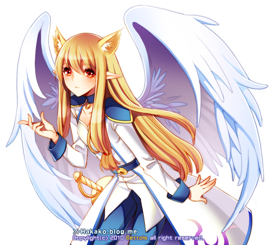angel_wings animal_ears brown_hair dog_ears dungeon_and_fighter dungeon_fighter_online female jacket shoulder_pads sword weapon wings