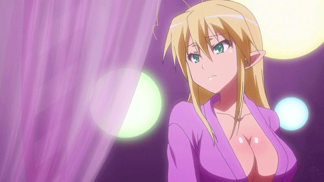 animated animated_gif antenna_hair blonde_hair breasts cleavage green_eyes large_breasts lotte_no_omocha! mercelida_ygvar pointy_ears