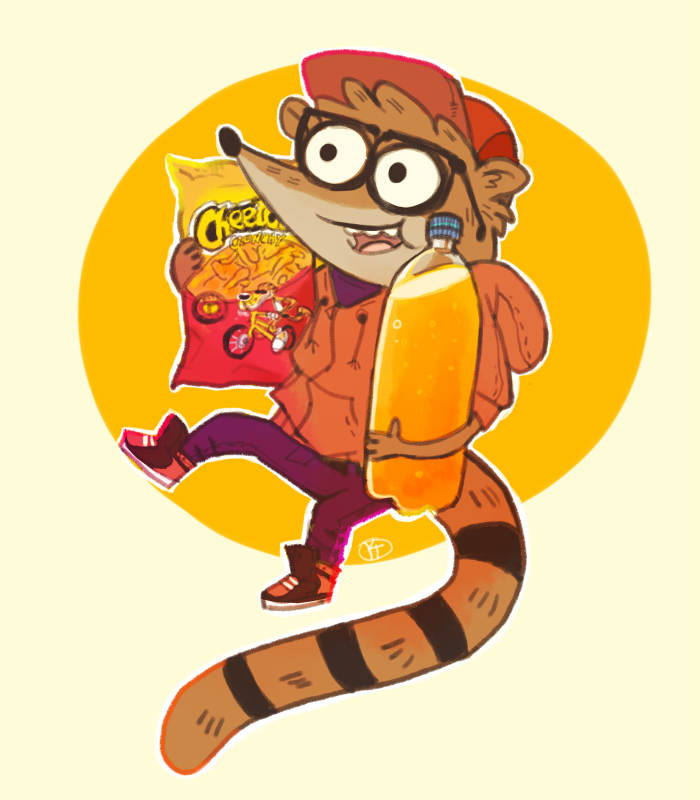 eyewear food glasses hat hipster hoodie male mammal product_placement raccoon regular_show rigby soda solo unknown_artist