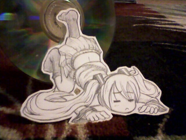 cd hatsune_miku jpeg_artifacts long_hair paper_child papercraft photo pimmy solo very_long_hair vocaloid