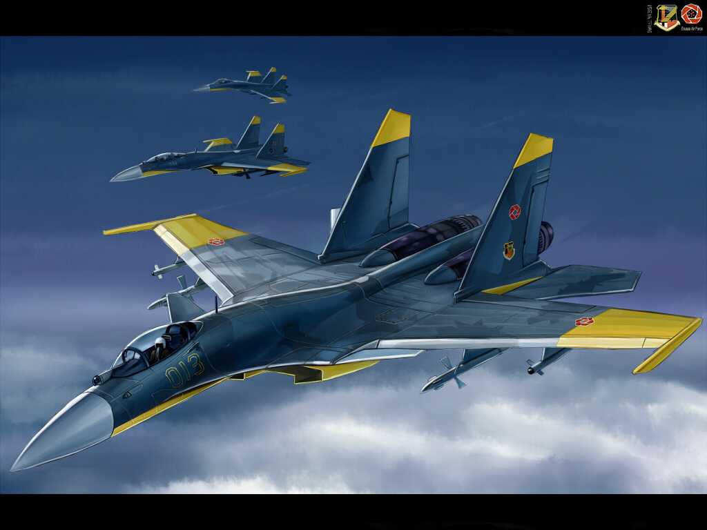 ace_combat_04 aircraft airplane cloud commentary emblem fighter_jet flying jet kcme letterboxed military military_vehicle missile no_humans pilot sky su-37 weapon yellow_13 yellow_4